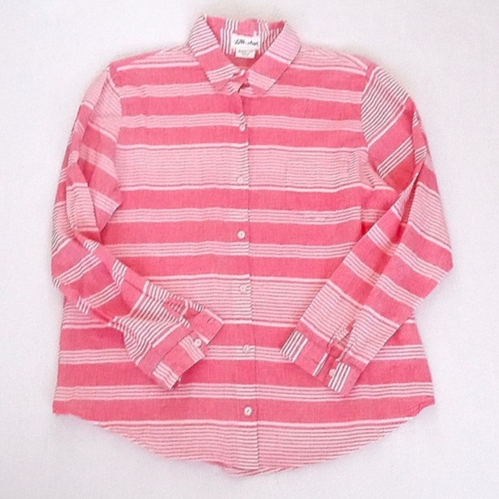 Lilies Closet Women's Lightweight Red White Stripe Long Sleeve Button Down Top M - Picture 8 of 10